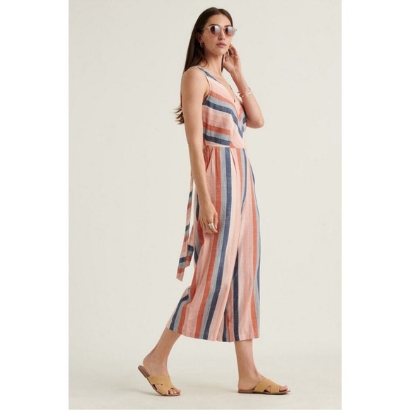 Lucky Brand Striped Blake Sleeveless Cropped Open Back Jumpsuit Romper XS - Picture 4 of 13